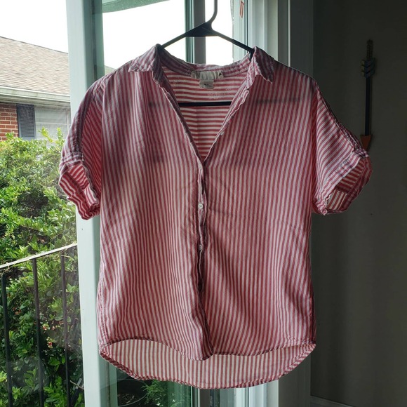 L.O.G.G. Label of Graded Goods Tops - L.O.G.G. H&M Red White Striped Short Sleeve Button Down Shirt Womens Size 0